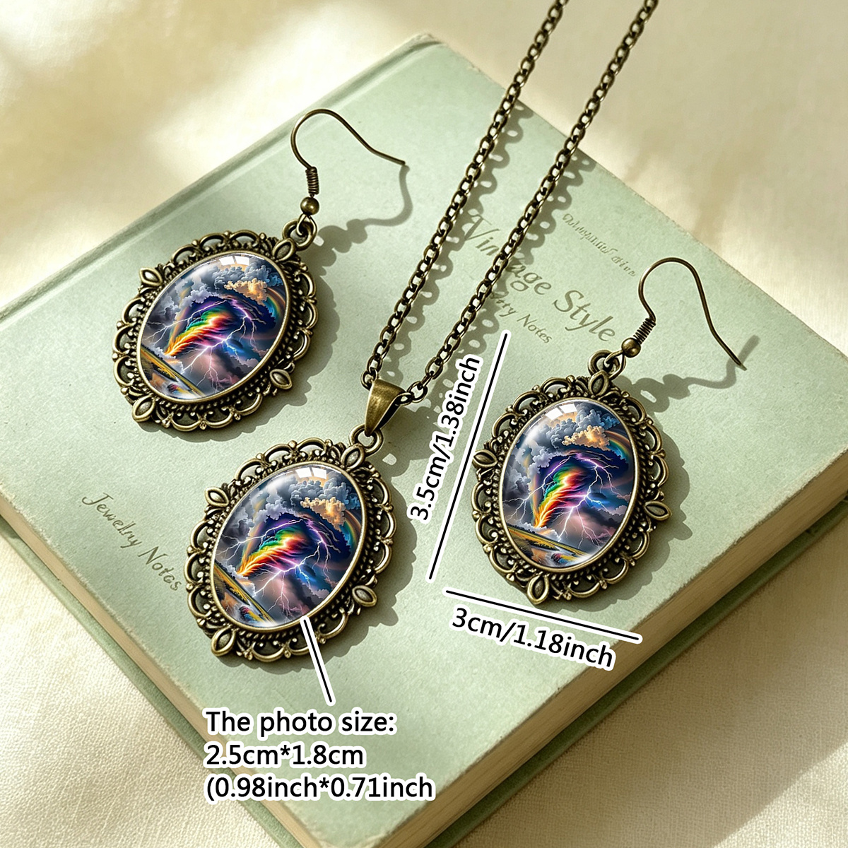 3pcs Colorful Tornado Lightning Landscape Necklace & Earrings Set